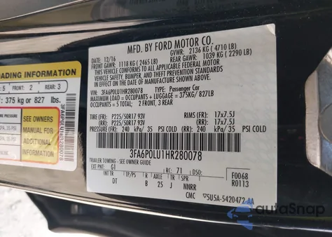 2017 Ford Fusion Hybrid Se z USA, uszkodzony, nr VIN 3FA6P0LU1HR280078